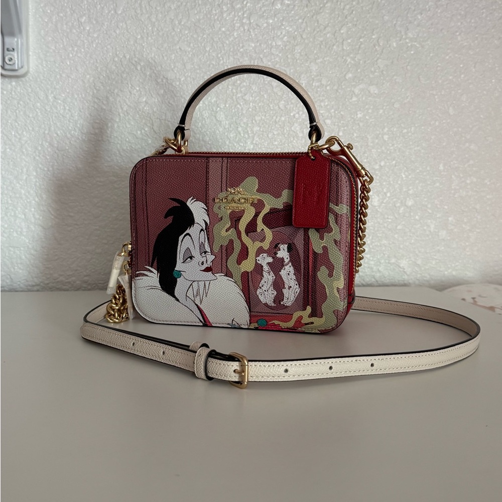 Coach Red and Cream Crossbody Bag with Cruella De Vil Design